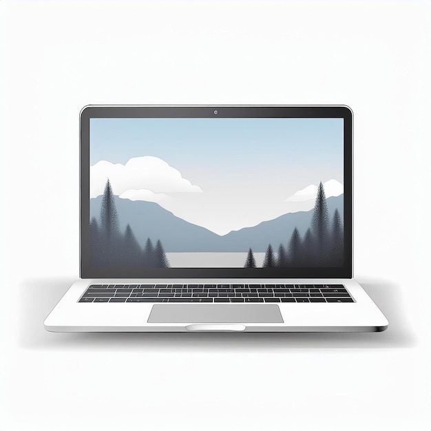 Vector a laptop with a picture of a mountain on the screen