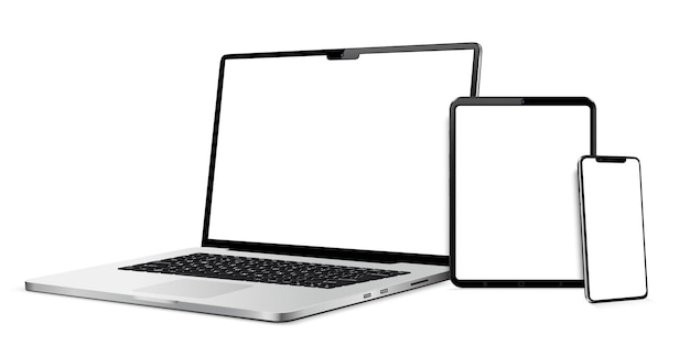 Laptop with smartphone and tablet