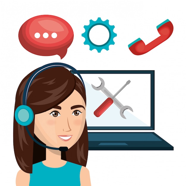 laptop woman customer service call center design