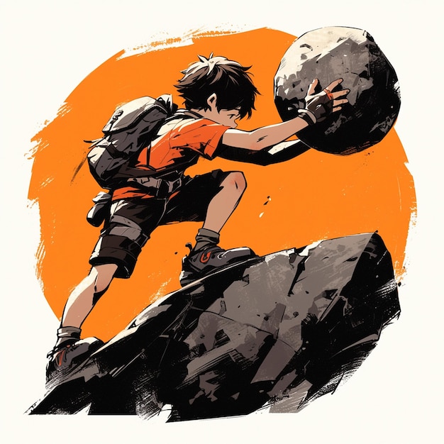 A Laredo boy practices bouldering in cartoon style