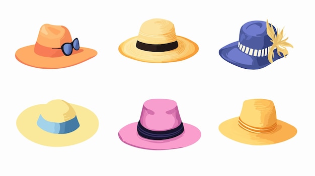 Vector large brim floppy sun hat vector set for summer fashion concepts