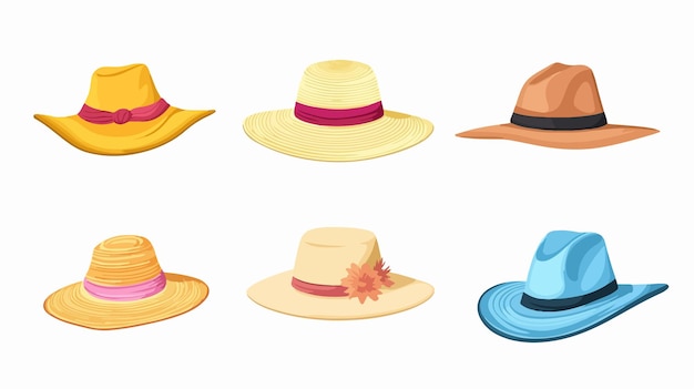 Large Brim Floppy Sun Hat Vector Set for Summer Fashion Concepts