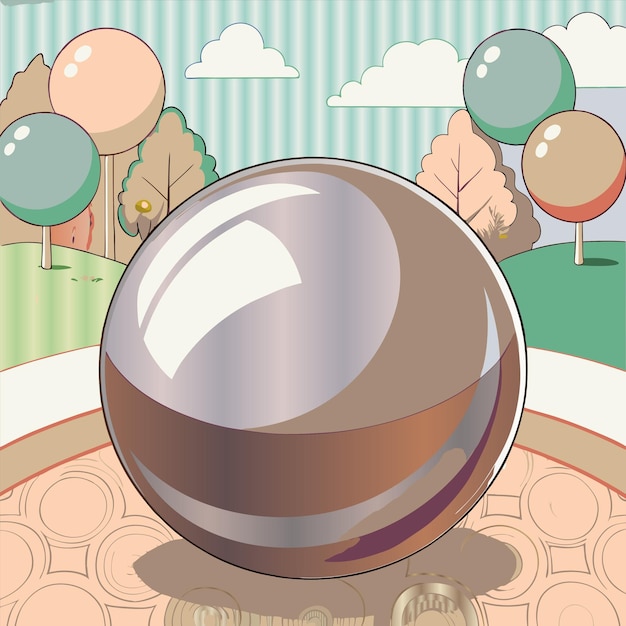 a large bubble with balloons in the background and a circle in the middle