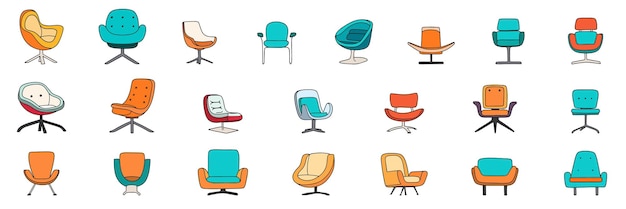 Vector large collection of modern chair isolated on white background modern armchairs colored outline