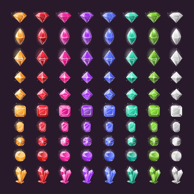 A large collection of precious stones.