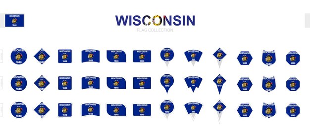 Large collection of Wisconsin flags of various shapes and effects