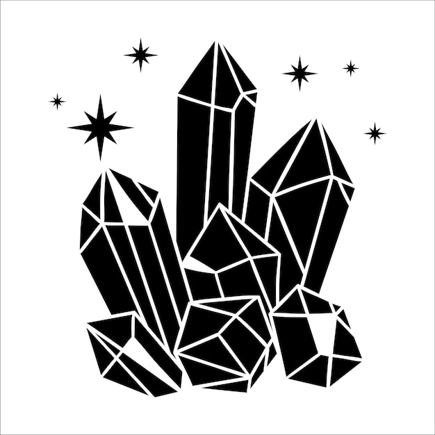 Large dark crystals and stars Mysticism and esoteric simple icon