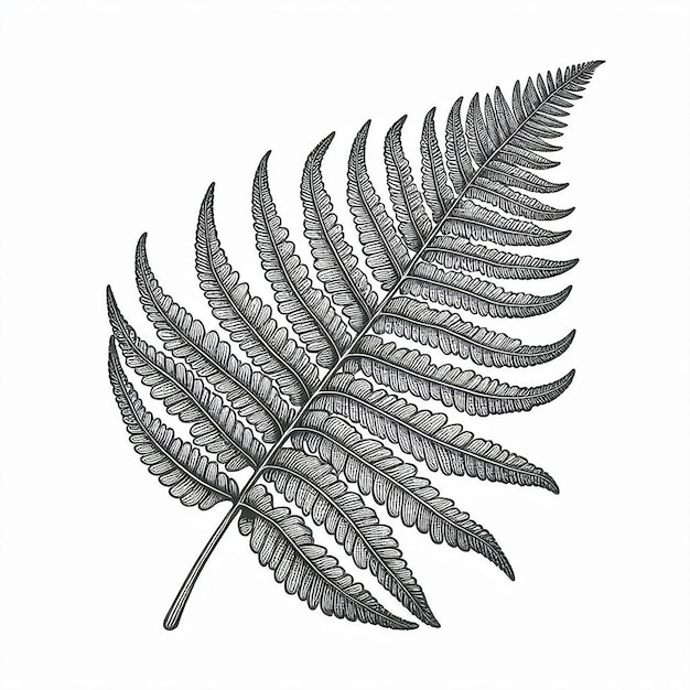 Large fern leaf realistic line art Herbs and plants of the forest Tropical textures