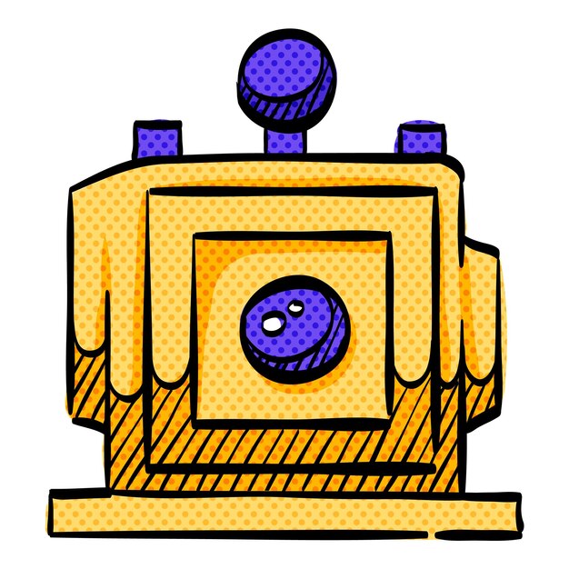 Large format camera halftone icon hand drawn color vector illustration