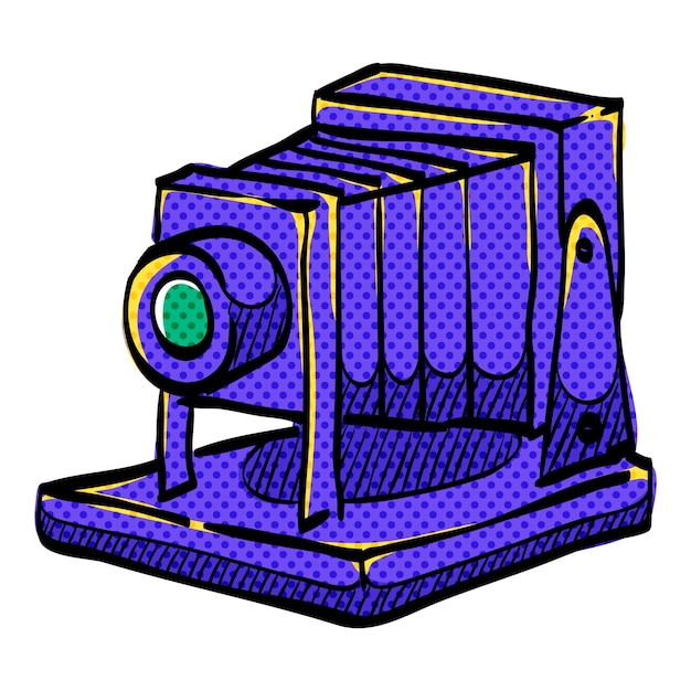 Large format camera halftone icon hand drawn color vector illustration