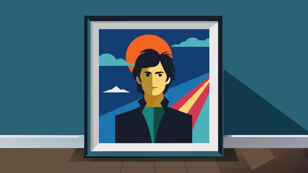 A large framed poster of a classic album cover adorning one of the walls vector illustration