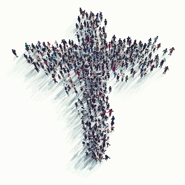 Vector a large group of people are gathered together one of which is a cross with a cross on it