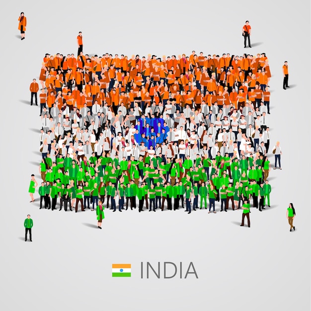 Large group of people in the shape of India flag