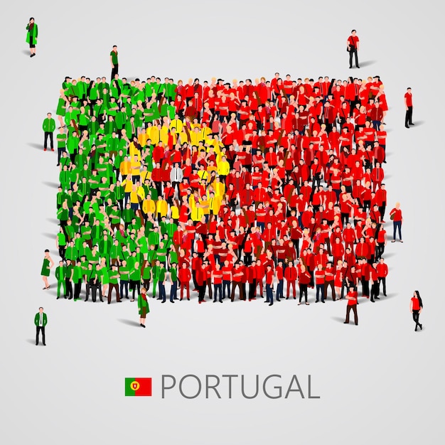 Large group of people in the shape of Portugal flag