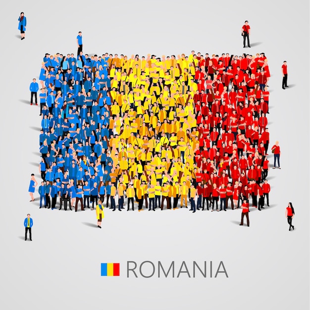 Large group of people in the shape of Romania flag