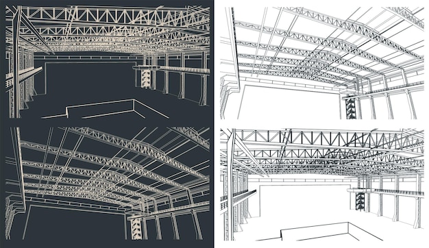 Large industrial hangar sketches