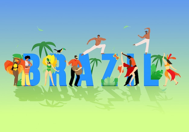 Vector large letters inscription brazil cartoon flat.