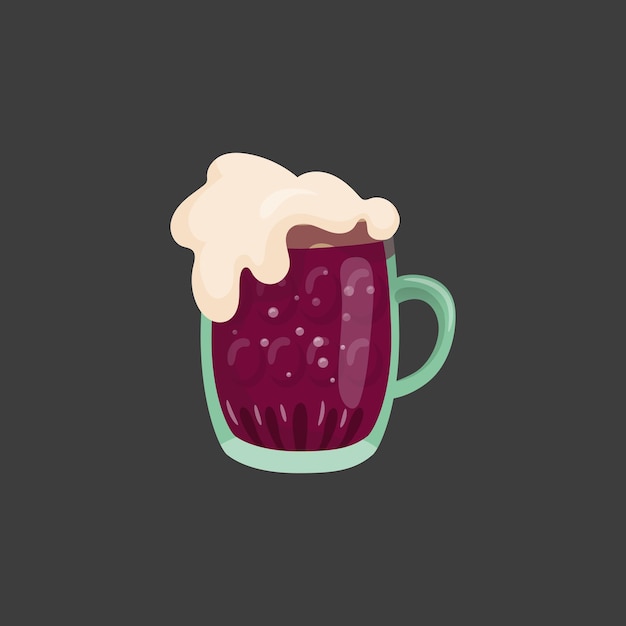 Large mug of fresh dark foamy beer Vector