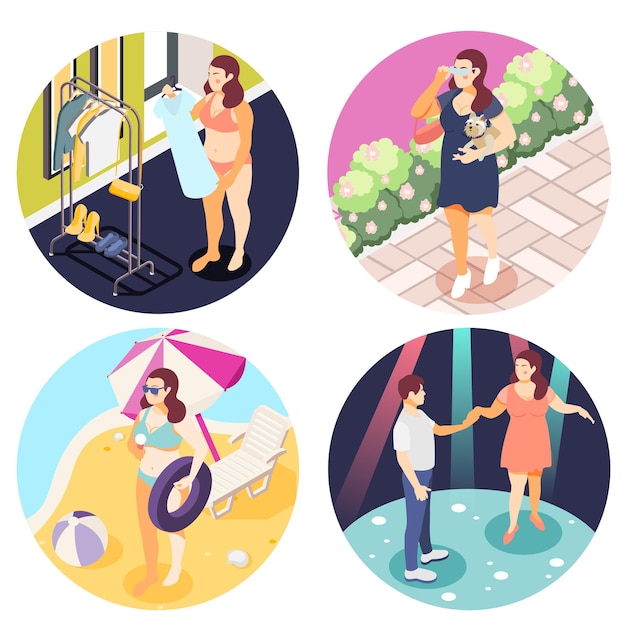 Large obese people 4 round isometric illustration