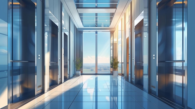 a large office building with a glass floor and a large window that says quot the city quot