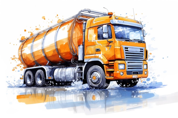 Large orange truck tanker with a polished metal trailer Views from all sides 3d illustration