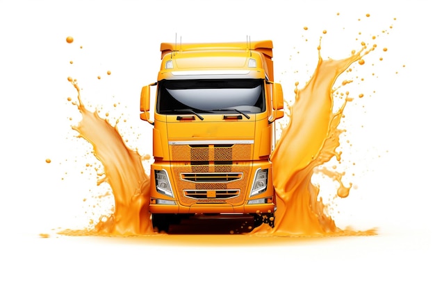 Large orange truck tanker with a polished metal trailer Views from all sides 3d illustration