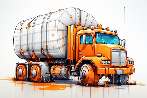 Large orange truck tanker with a polished metal trailer Views from all sides 3d illustration