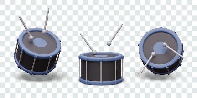 Vector large realistic drum in different positions classic percussion instrument