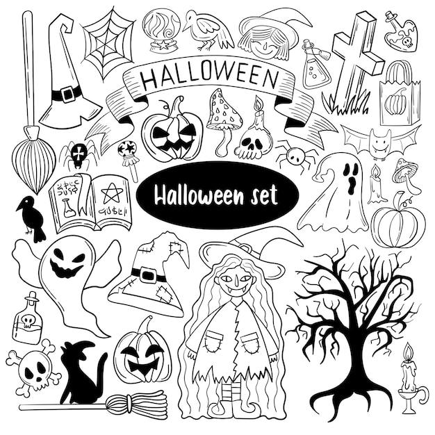 Large set of cute Halloween doodles