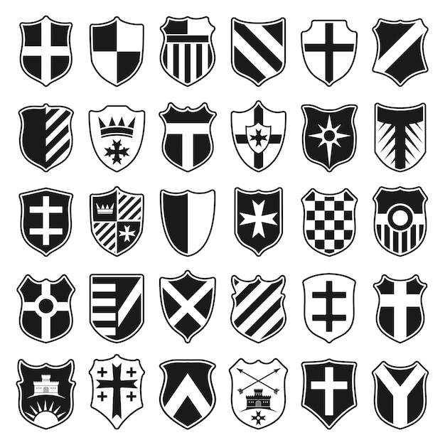 Large set of heraldic shields isolated on white background