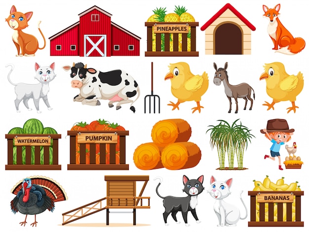 Vector large set of isolated farm objects