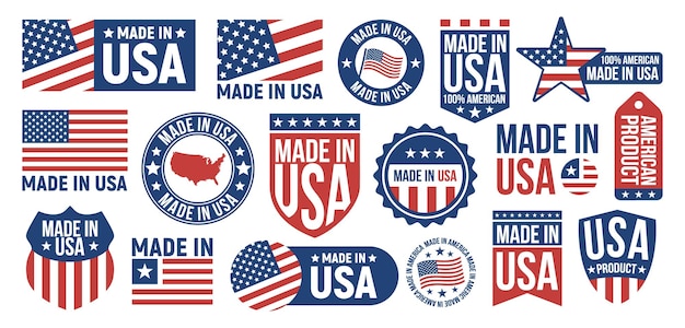 Large set of Made in USA labels signs USA patriotic signs Americans banners templates