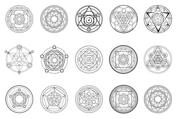 Vector a large set of magic circles alchemical magic circles for witchcraft