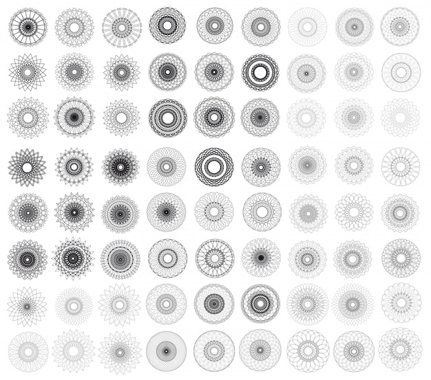 Large set of vector abstract guilloche elements