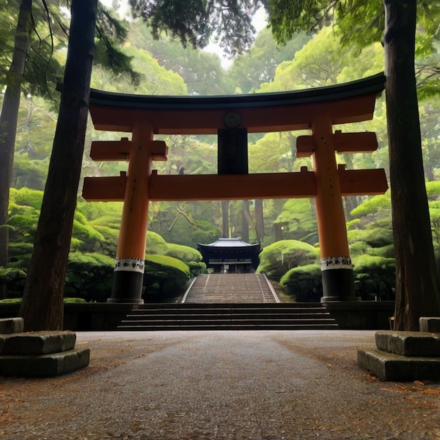 Vector a large shrine with a large red structure in the middle