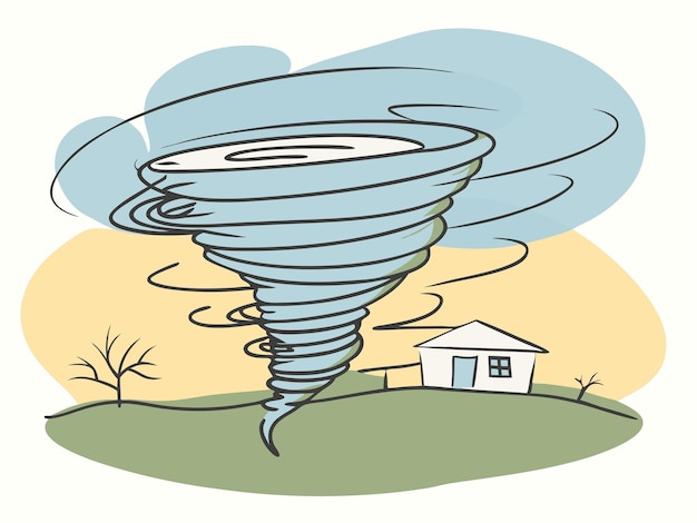 Vector a large tornado is flying over a house with a large tornado in the background