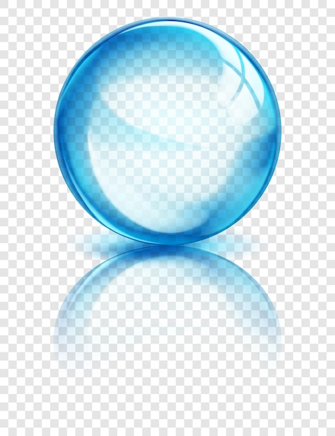 Large translucent sphere in light blue colors with reflection glares and shadow on transparent background Vector illustration for design projects and creative works