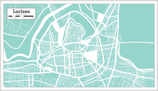 Larissa Greece City Map in Retro Style Outline Map