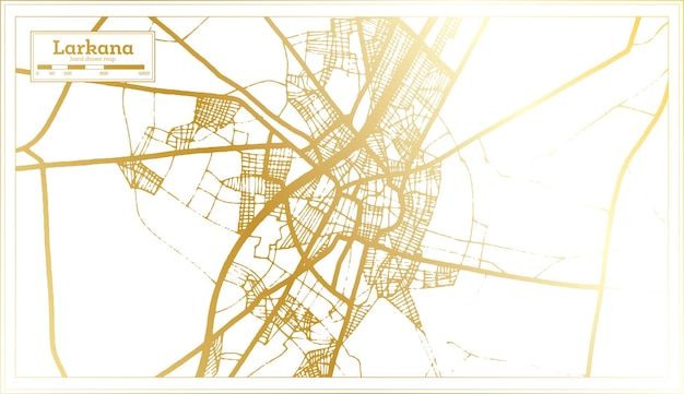 Larkana Pakistan City Map in Retro Style in Golden Color Outline Map