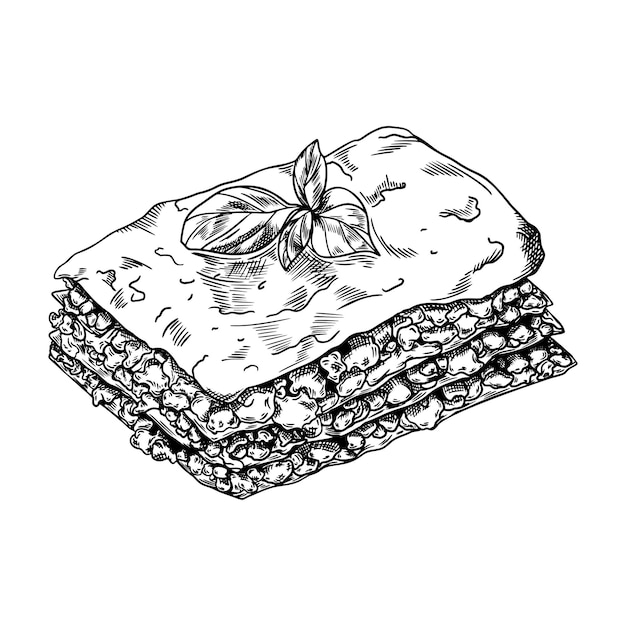 Lasagna Hand Drawn Sketch Food Illustration