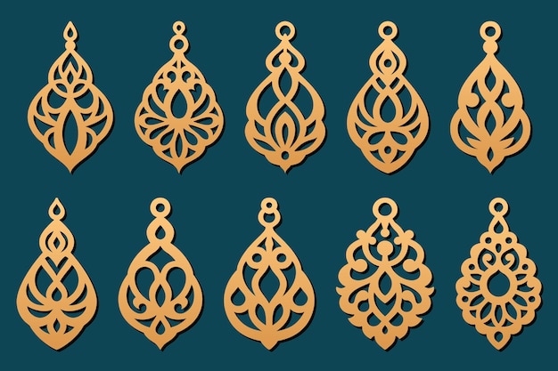 Laser cut Earrings collection Boho style Jewelry pendants templates set