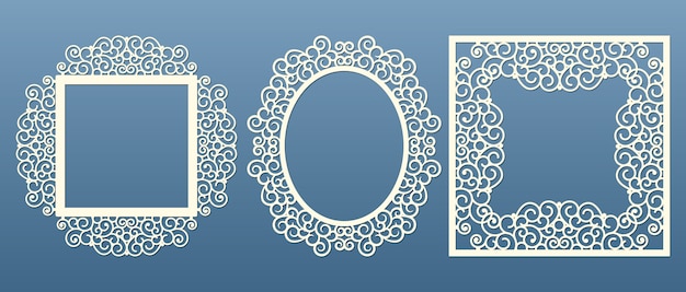 Laser cut  frame collection. Set of abstract frames with swirls, flowers, ornament