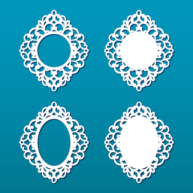 Laser cut  frame collection. Set of abstract oval and round frames with swirls,  ornament, vintage frame. May be used for laser cutting. Photo frames with lace for paper cutting.