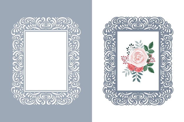 Laser cut lace frame template and stencil frame Vintage background with rose flowers vector