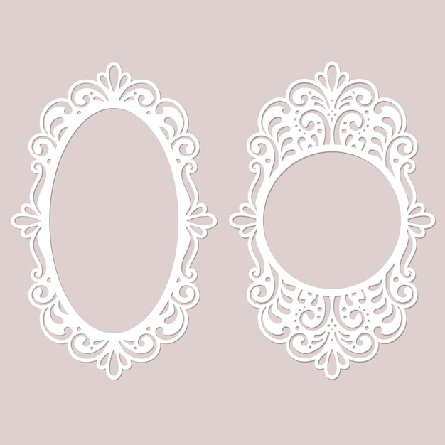 Laser cut lace frames set photo or picture frame templates decor elements isolated vector