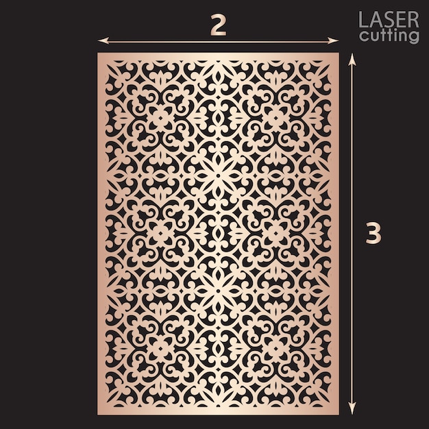 Laser cut ornamental panel with pattern, template for cutting.  Metal design, wood carving.