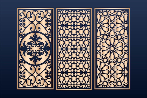 Laser cut panel template set with islamic pattern Laser cutting elements with islamic pattern