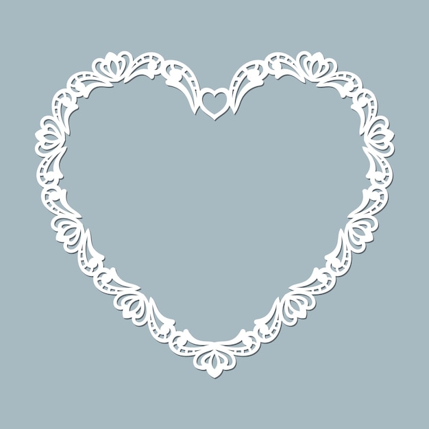 Laser cut vector frame in the shape of a heart with lace border