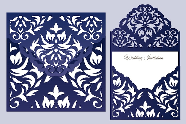 Laser cut Wedding envelope with damask pattern vector