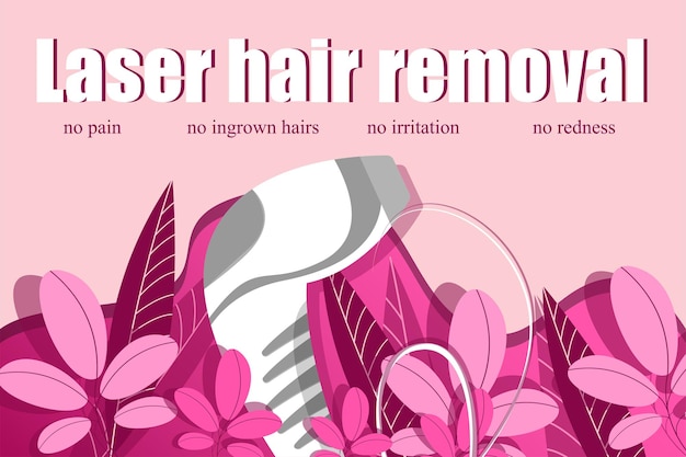 Laser hair removal advertising banner with leaves beautician mockup ingrown hair painless procedure